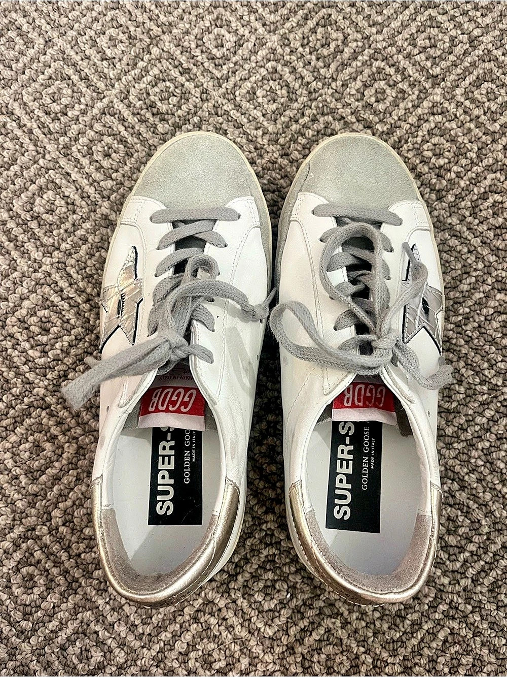 Golden Goose Super-Star White & Gold Sneakers Distressed